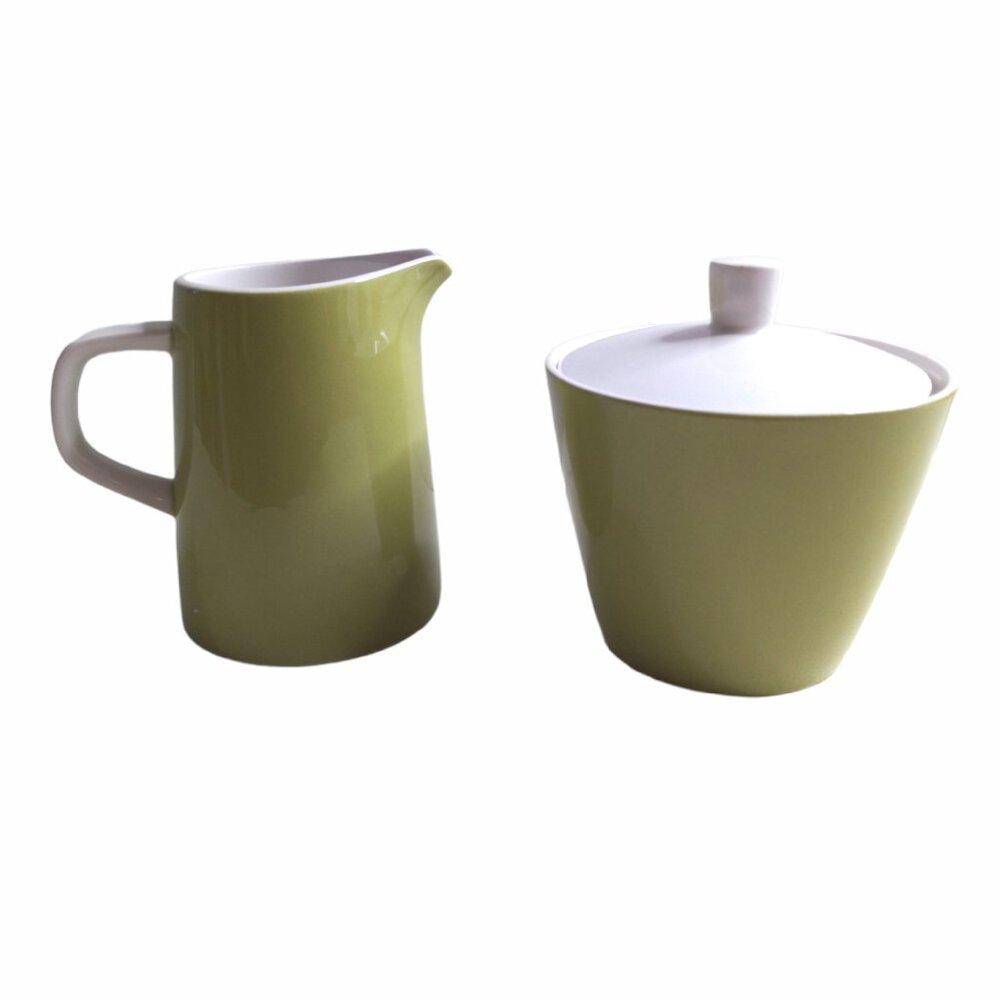 Vintage Mid Century Mikasa Green Cera Stone Creamer & Sugar Bowl 3996‎ Japan